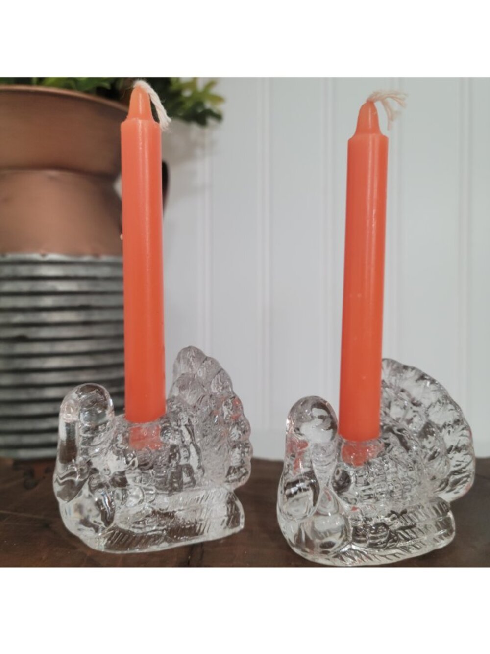 Williams Sonoma Glass Turkey SM Taper Candle Holders Fall Harvest -Set of 4 - Picture 11 of 16